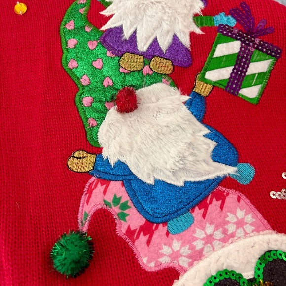 Holiday Time Christmas Gnome Argyle Festive Cardigan Sweater Womens size Large - Picture 11 of 16